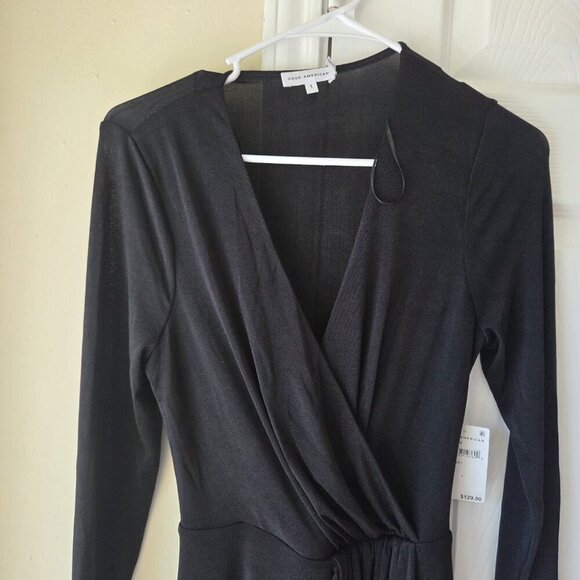 Good American Black Wrap Dress S Shimmer Faux Wrap Midi Dress NWT $129 - Picture 8 of 11